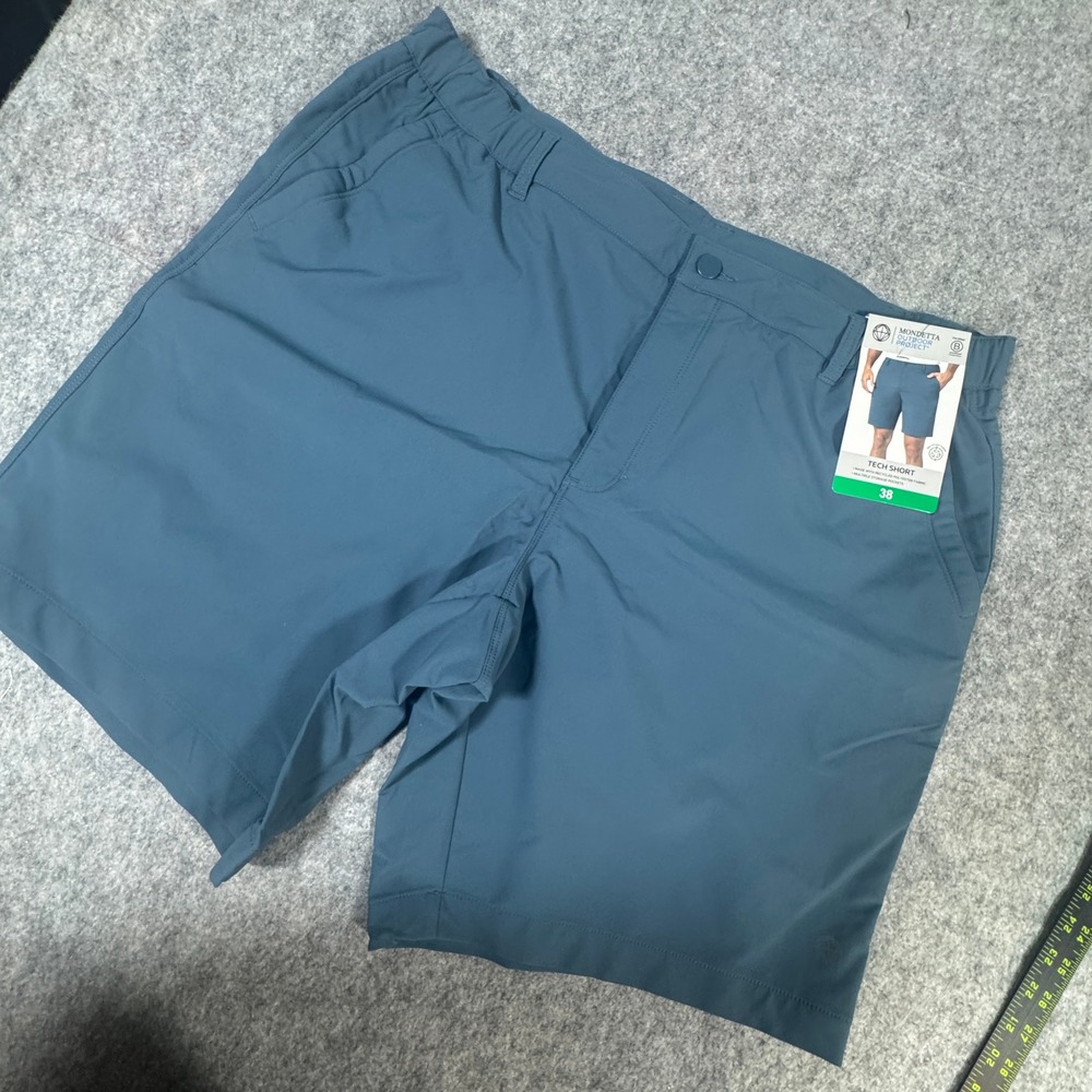 Mondetta Outdoor Project Mens Tech Shorts 38 Blue Gray Recycled Stretch Hiking